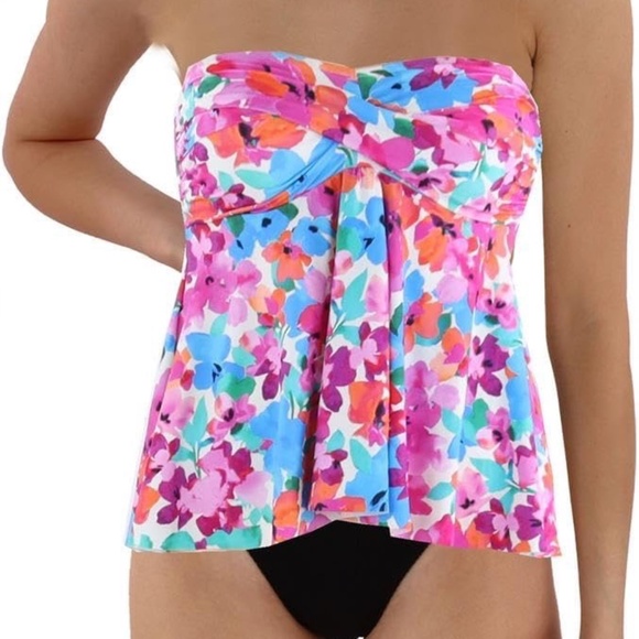Swim Solutions Other - New Swim Solutions Twisted Bandeau Tankini Swim Top Primavera Pink Bust support